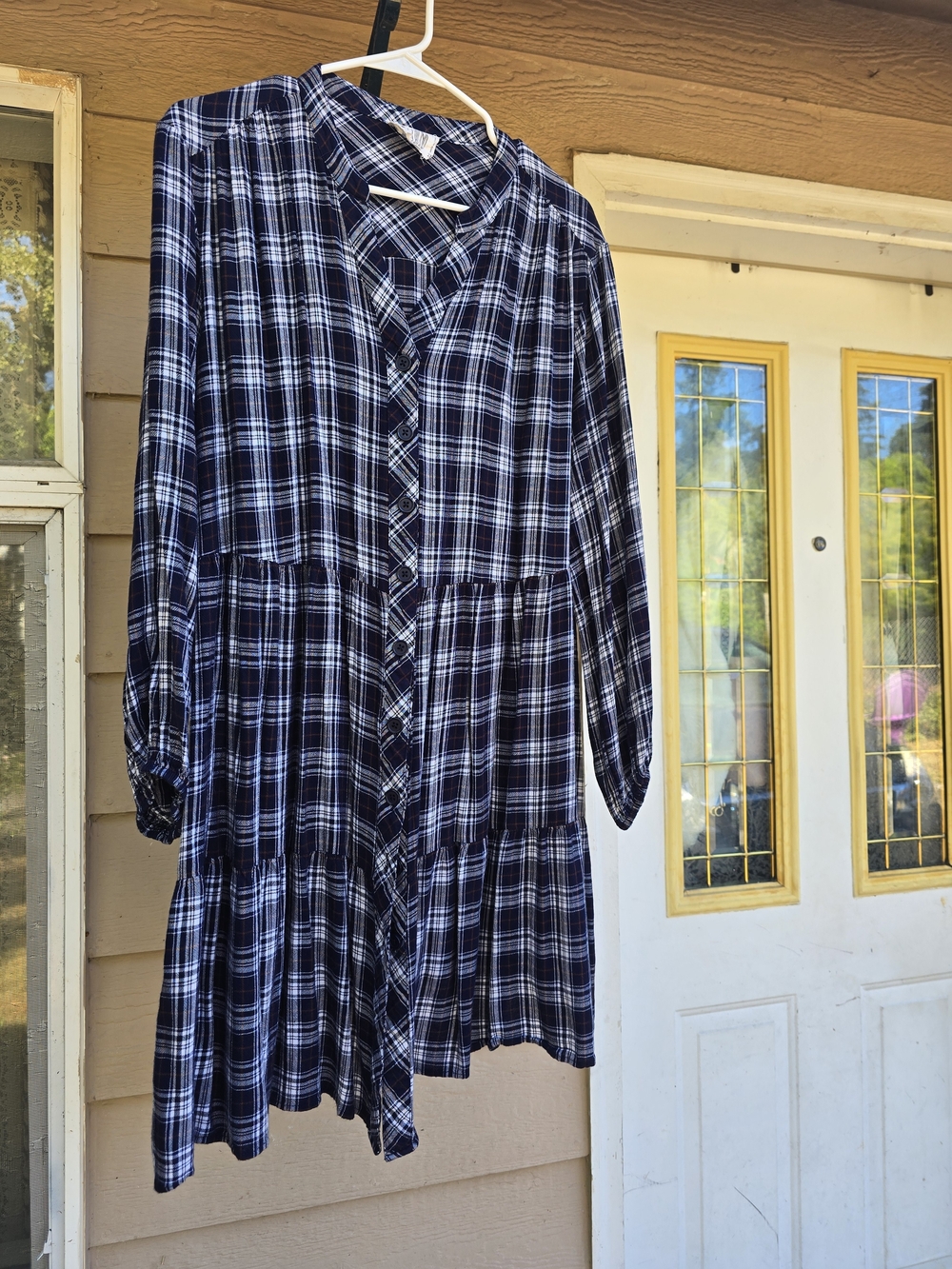 Just Found Plaid Button-Front Long Sleeve Tunic Dress - Prairie- 2X